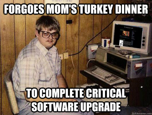 forgoes mom´s turkey dinner to complete critical software upgrade
